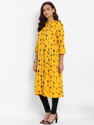 Mustard printed cotton ethnic-kurtis 4