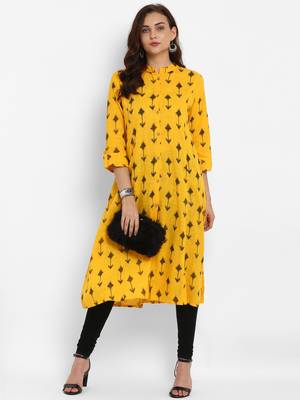 Mustard printed cotton ethnic-kurtis 5