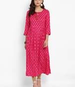 Pink printed rayon long-kurtis