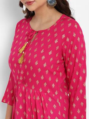 Pink printed rayon long-kurtis 2