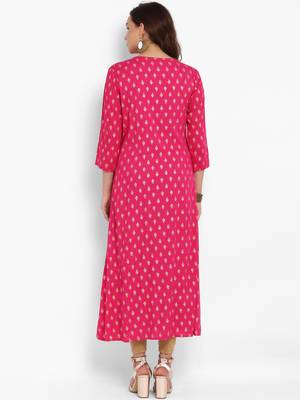 Pink printed rayon long-kurtis 3