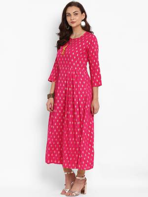 Pink printed rayon long-kurtis 4