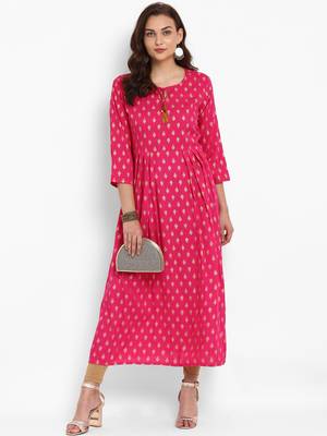 Pink printed rayon long-kurtis 5