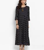 Navy-blue printed rayon long-kurtis