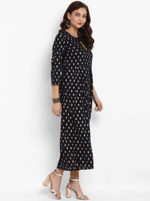 Navy-blue printed rayon long-kurtis 4