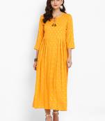 Yellow printed rayon long-kurtis