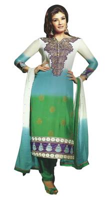 Multicolor embroidered crepe semi stitched salwar with dupatta 1