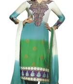 Multicolor embroidered crepe semi stitched salwar with dupatta