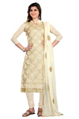 White Embroidered Chanderi Salwar With Dupatta 1