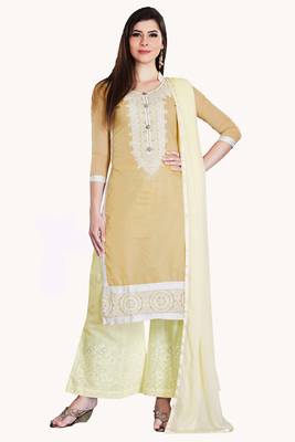 Beige Embroidered Chanderi Salwar With Dupatta 1