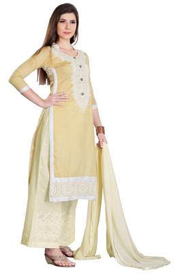 Beige Embroidered Chanderi Salwar With Dupatta 3