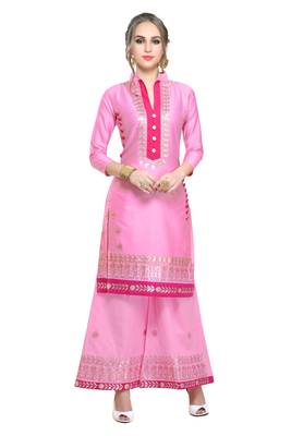 Pink Embroidered Cotton Salwar With Dupatta 1