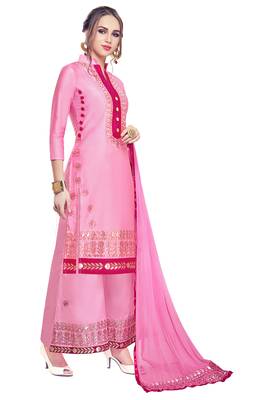Pink Embroidered Cotton Salwar With Dupatta 2