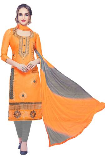 Orange Embroidered Cotton Salwar With Dupatta