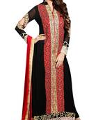 Black embroidered georgette semi stitched salwar with dupatta