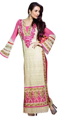 Multicolor embroidered georgette semi stitched salwar with dupatta 1