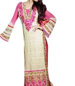 Multicolor embroidered georgette semi stitched salwar with dupatta