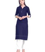 Navy Blue Dyed Work Cambric Cotton Straight Women'S Stitched Kurti