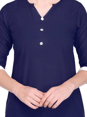 Navy Blue Dyed Work Cambric Cotton Straight Women'S Stitched Kurti 4