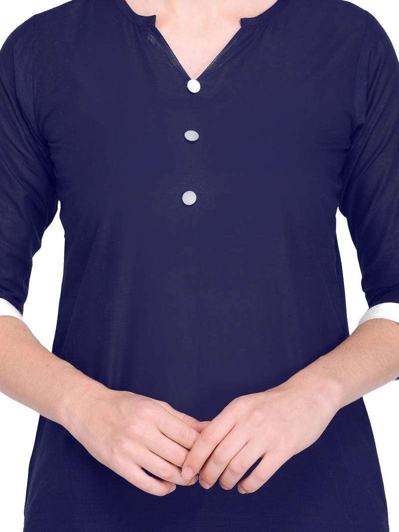 Navy Blue Dyed Work Cambric Cotton Straight Women'S Stitched Kurti
