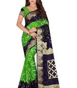 Dark blue woven art silk saree with blouse