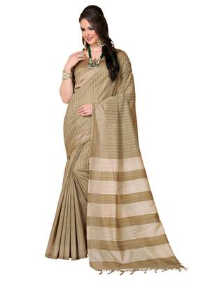 Beige printed with jhallar bhagalpuri saree with blouse 1