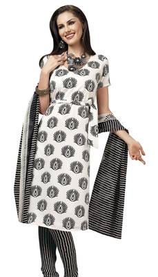 White printed crepe semi stitched salwar with dupatta 1