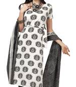 White printed crepe semi stitched salwar with dupatta
