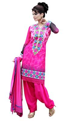 Pink embroidered georgette semi stitched salwar with dupatta 1