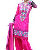 Pink embroidered georgette semi stitched salwar with dupatta