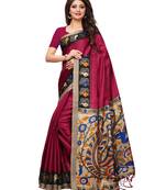 Maroon printed art silk saree with blouse