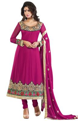 Purple embroidered georgette semi stitched salwar with dupatta 1