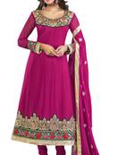 Purple embroidered georgette semi stitched salwar with dupatta
