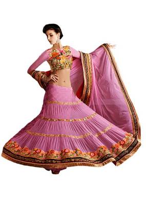 Pink embroidered net saree With Blouse 3