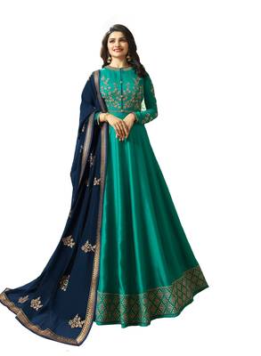 Green embroidered art silk salwar with dupatta 1
