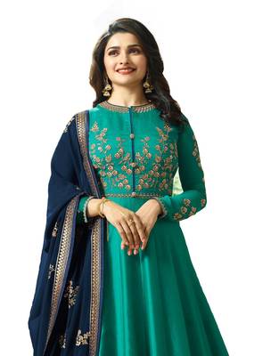 Green embroidered art silk salwar with dupatta 2