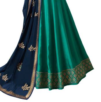 Green embroidered art silk salwar with dupatta 3