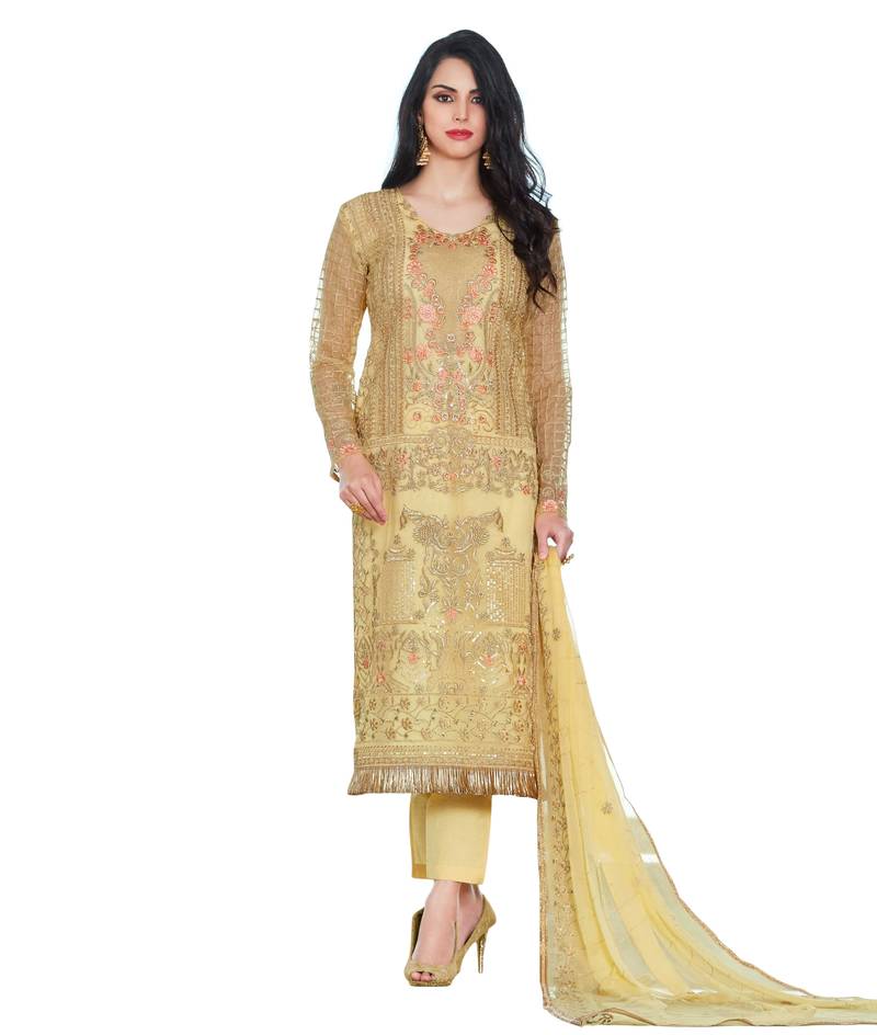 Gold embroidered tissue salwar with dupatta