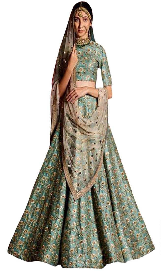 Light Sea Green Lehenga style Choli Semi-Stitched Lehenga Choli