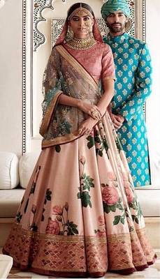 Light Pink Embroidered Silk Unstitched Lehenga 1