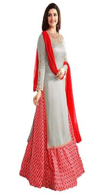 Red Embroidered art Silk Semi Stitched Lehenga With Dupatta 4