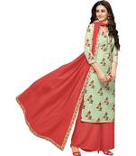 Sea Green & Red Mashlin Silk Printed Women's Palazzo Suit