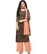 Brown & Peach Mashlin Silk Printed Women's Palazzo Suit