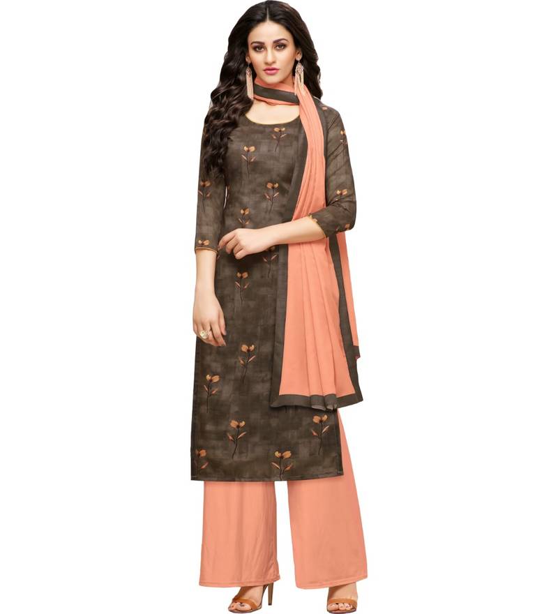 Brown & Peach Mashlin Silk Printed Women's Palazzo Suit