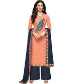 Peach & Navy Blue Mashlin Silk Printed Women's Palazzo Suit