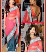 pink color plain georgette fabric bollywood style saree with blouse piece