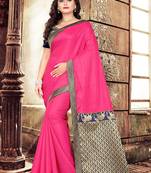 Rani Pink Plain Art Silk Saree With Blouse