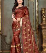 Brown Embroidered Art Silk Saree With Blouse