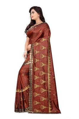 Brown Embroidered Art Silk Saree With Blouse 4