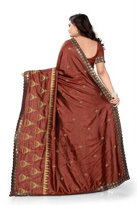 Brown Embroidered Art Silk Saree With Blouse 5